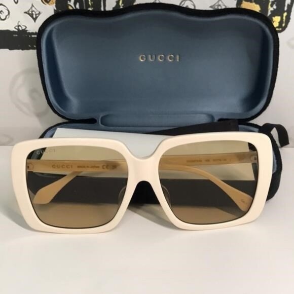 New Authentic Gucci GG0567SAN 006 Cream Sunglasses with Yellow Lenses - Picture 5 of 13